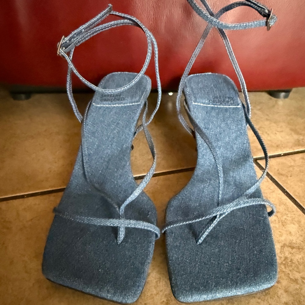 SOLD OUT::Jeffrey Campbell DENIM FLUXX Square Toe Sandal SZ 9.5 Orig. $155.00